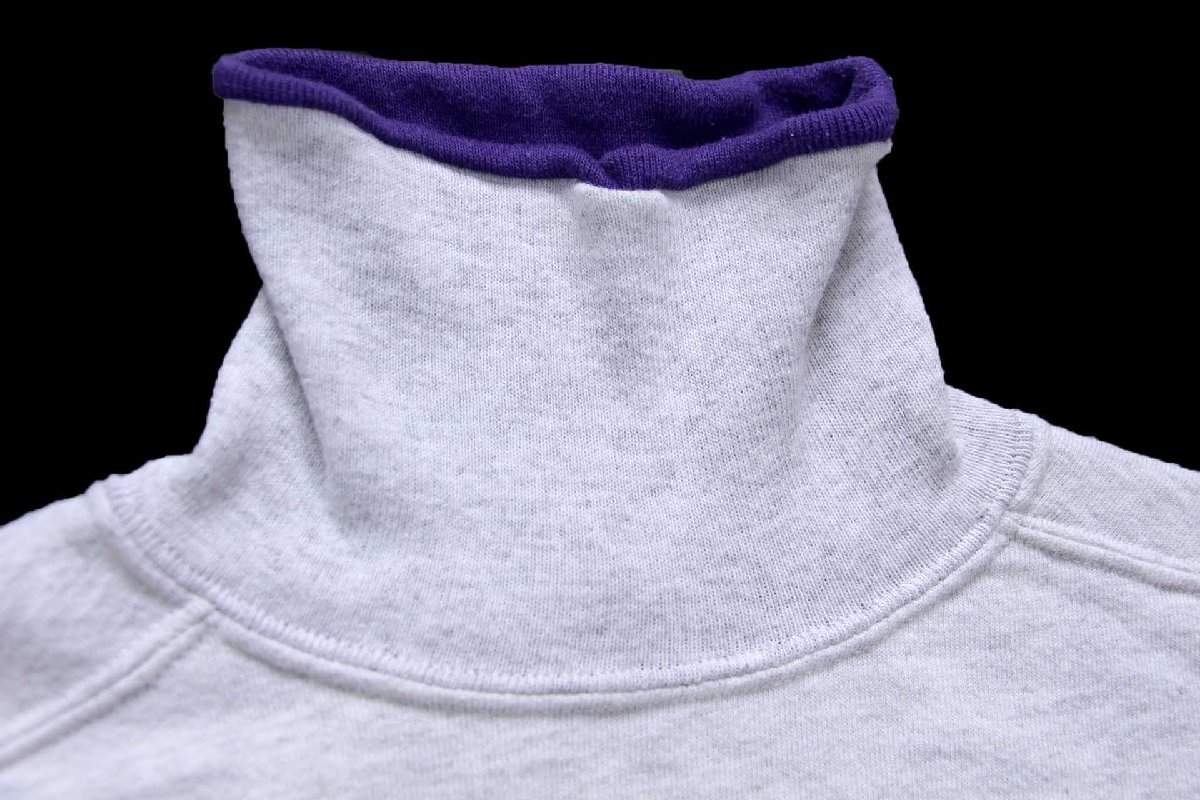 90s USA製 JERZEES 無地 タートルネック スウェット 杢ライトグレー×紫