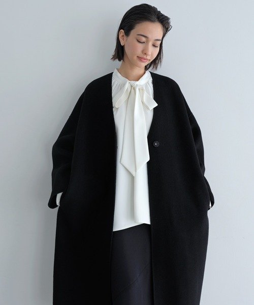 evernavy ノーカラーコート コート ノーカラーリバーロングコクーン