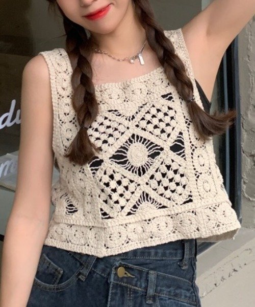 SEN TOKYO キャミソール レトロムードな1枚。クロシェ編み ニット