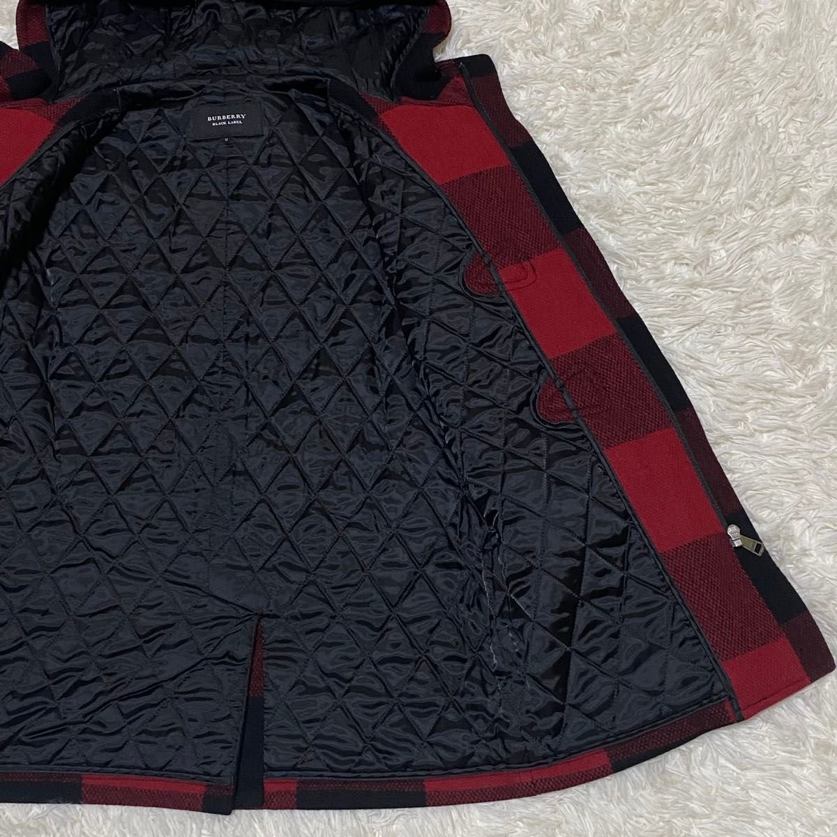 美品 BURBERRY BLACK LABEL ダッフルコート チェック 赤 バーバリー