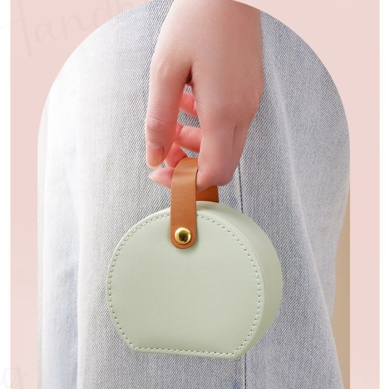 ジュエリーボックス 持ち手付き円形仕切りケース レザー レザー