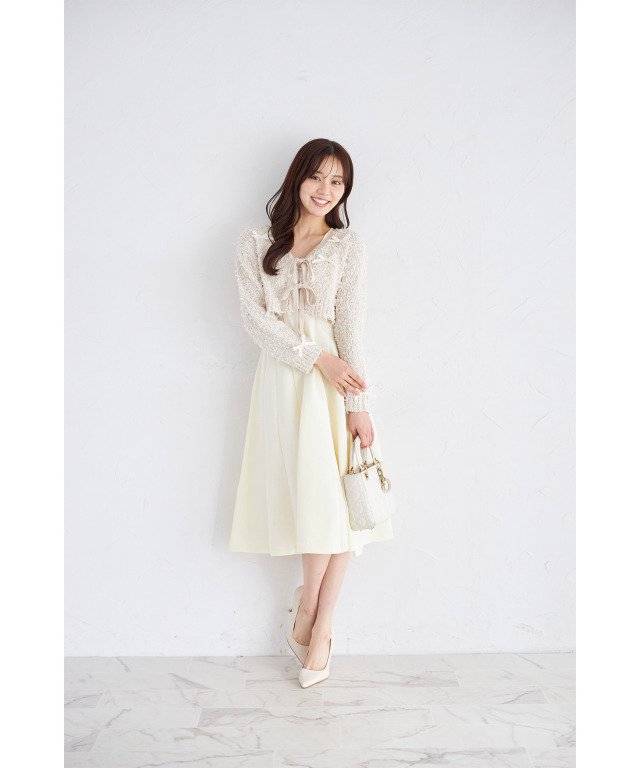 リボン付きニットボレロ×ニットワンピースセット