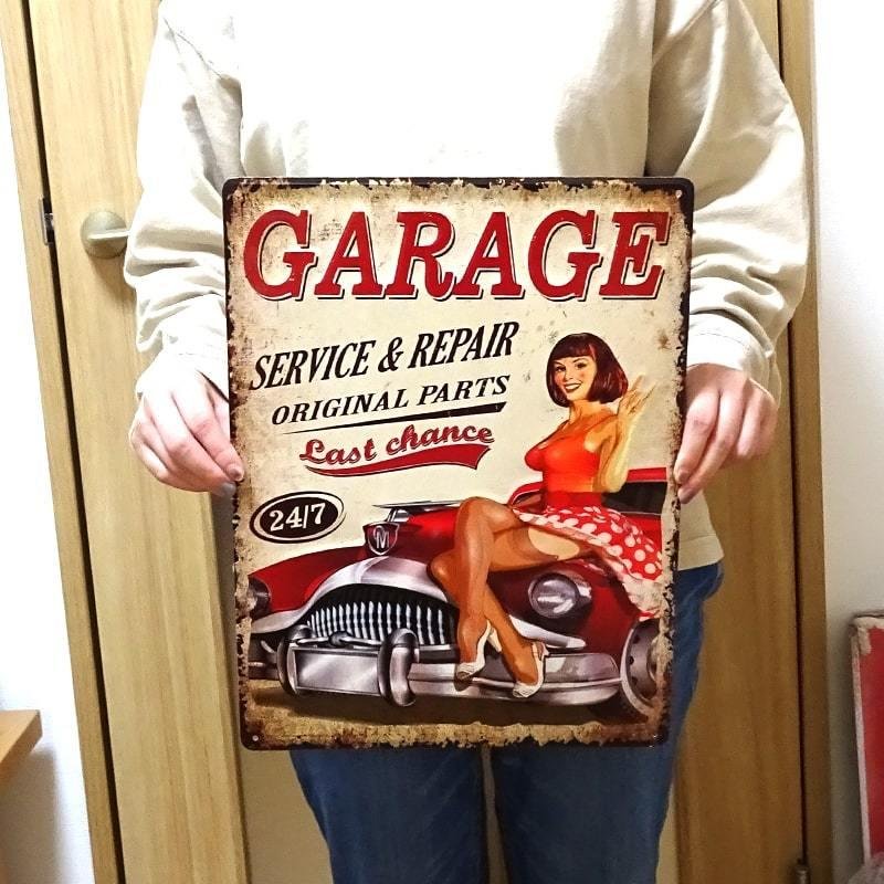 Garage（ガラージ） ブリキ看板 セクシー ヴィンテージカー