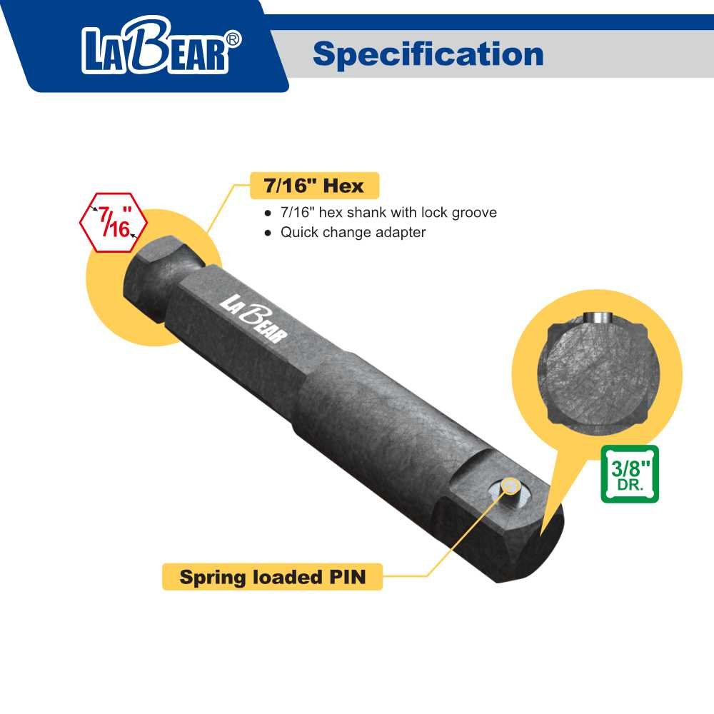 7/16 hex to 1/2 (7/16 hex to 3/8) Impact Adapter - LaBearTools