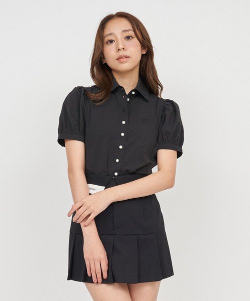 オリジナルロゴ刺しゅうパールボタンパフスリーブブラウス｜ROYAL