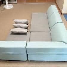 タンスのゲン ソファー 3人掛け ローソファー L字 ネイビー×ブルー タンスのゲン ソファ 3人掛け ローソファー コンセント付き 二人掛け