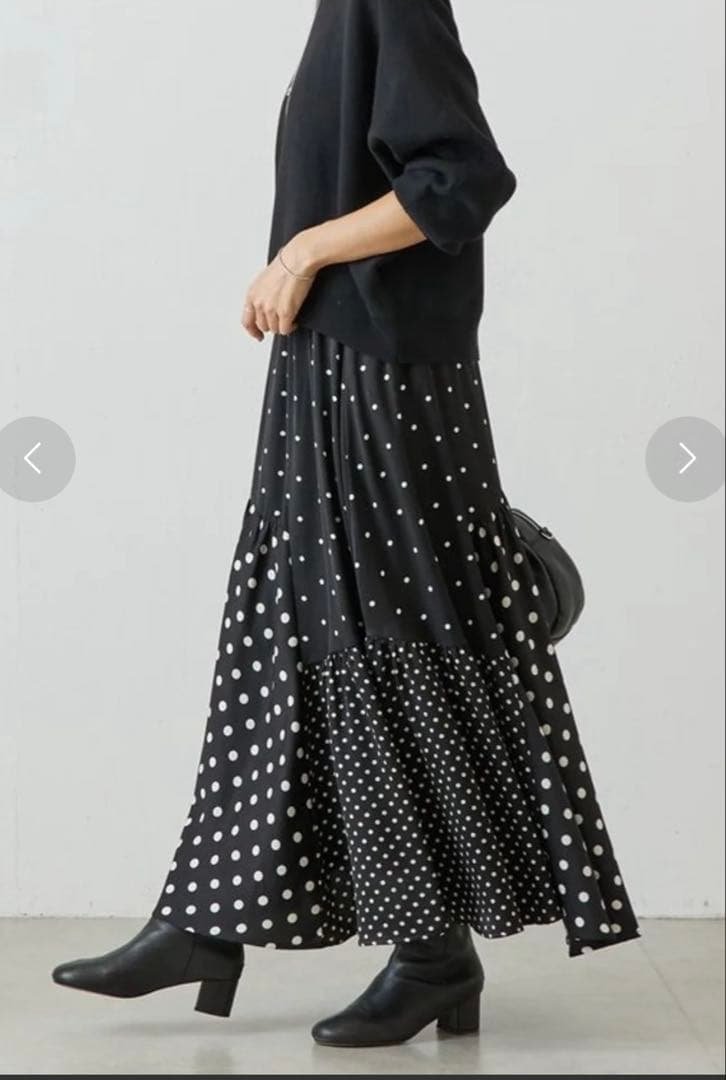 【新品タグ付】BEARDSLEY ドットパッチワークロングスカート BEARDSLEY ドットパッチワークロングスカート 1 ブラック｜Yahoo