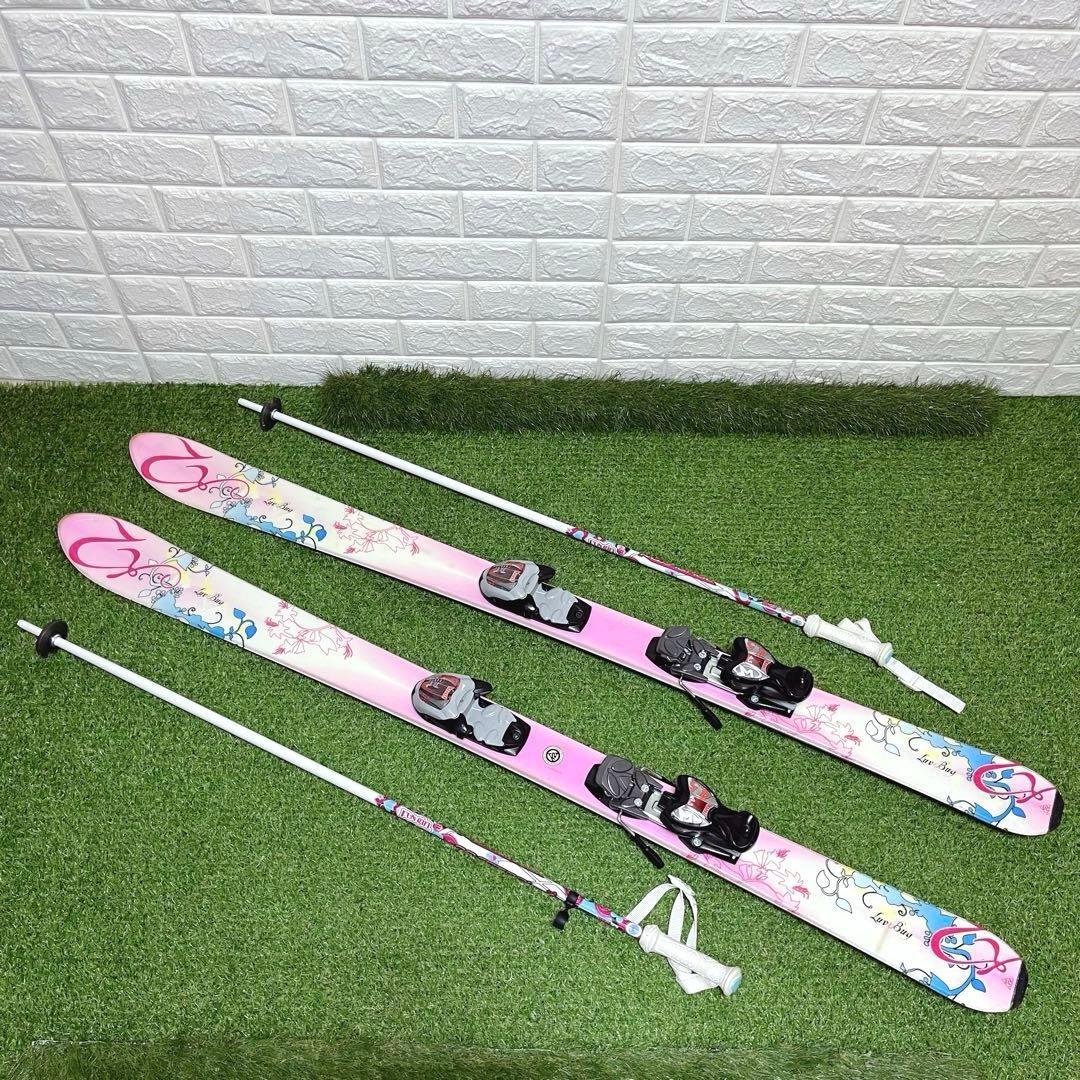 K2 かわいいピンク 女の子 ジュニアスキー板 134cm ストック棒付き