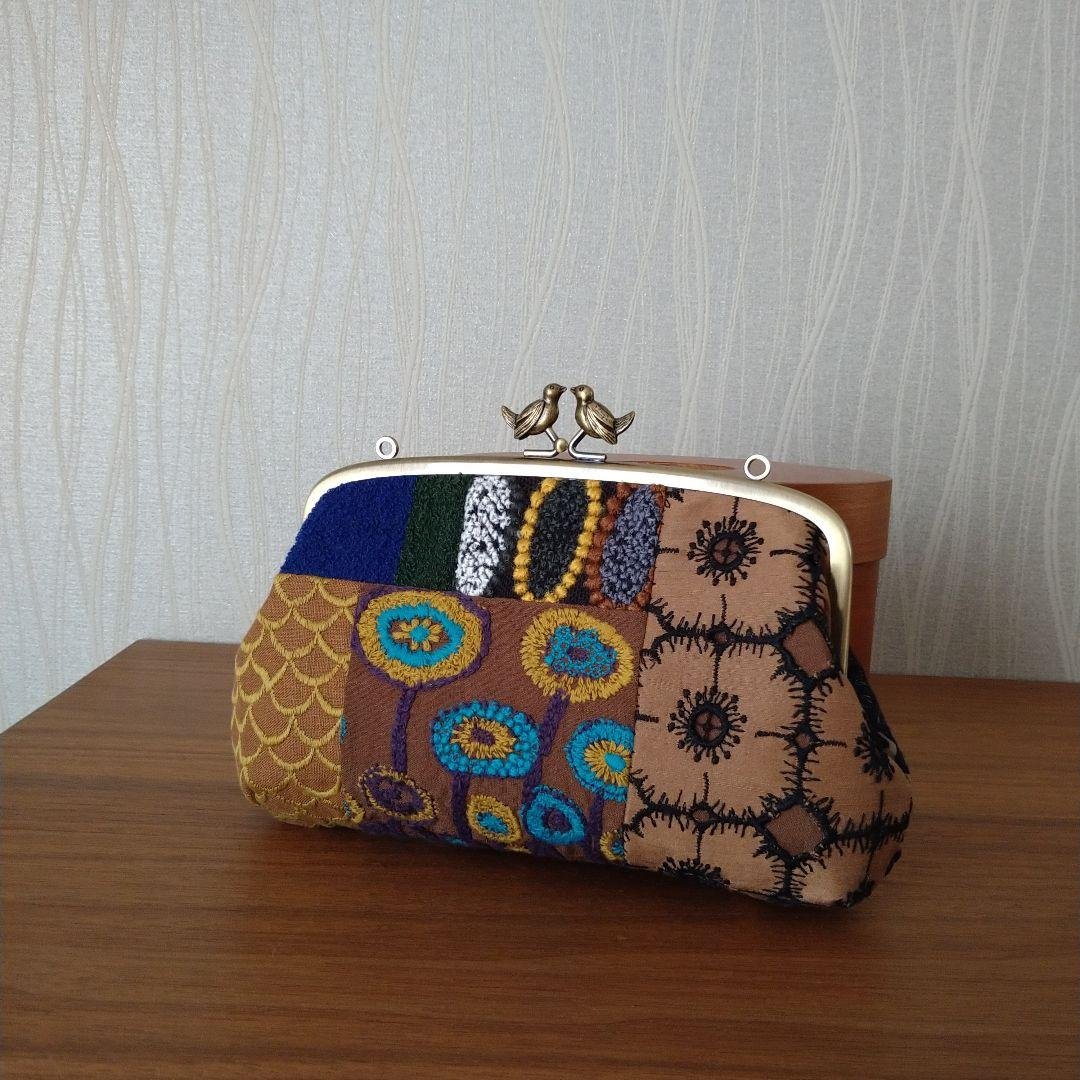 new❁ 小鳥の親子がま口長財布/ brownmix☆ミナペルホネンハンドメイド ミナペルホネン スカイフラワー 木玉親子がま口長財布バッグ | iichi