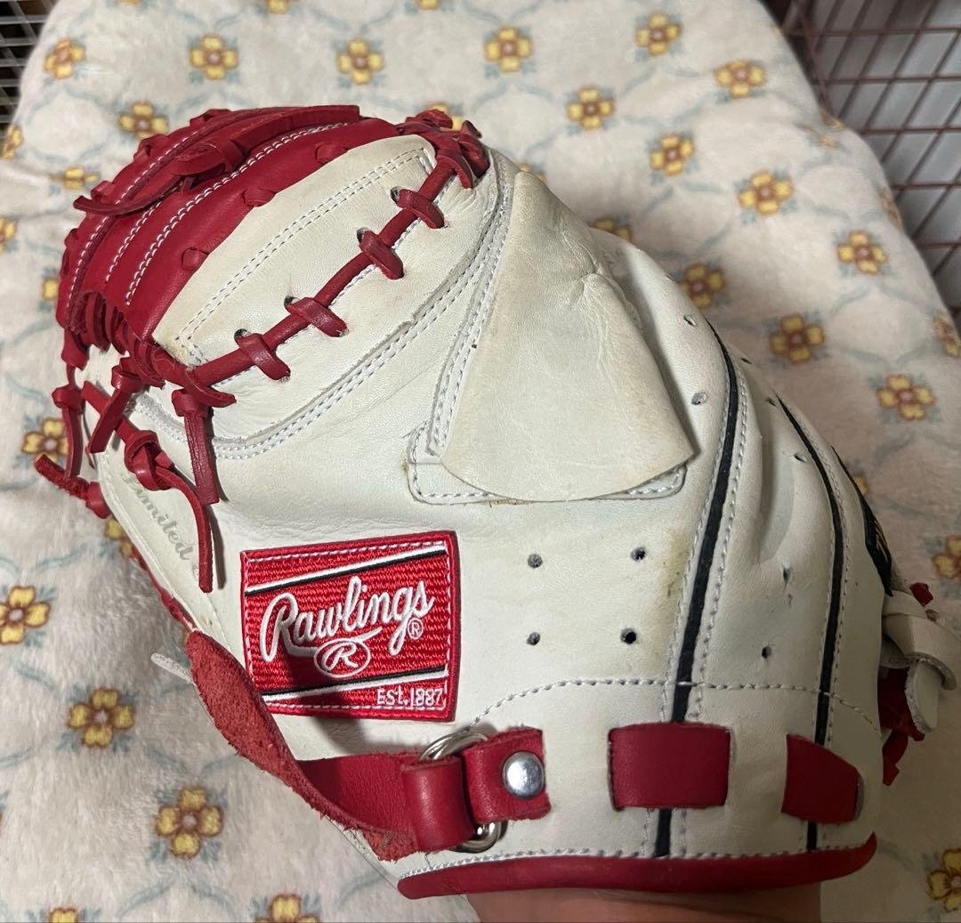 Rawlings 軟式グローブ 左投げ ホワイト/レッド キャッチャーミット 2025モデル】ローリングス 軟式 キャッチャーミット HOH CLOUD METAL